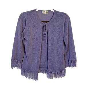 Vintage  Smooch Sheer Knit Purple Fringed Cardigan & Tank Co Ord Set